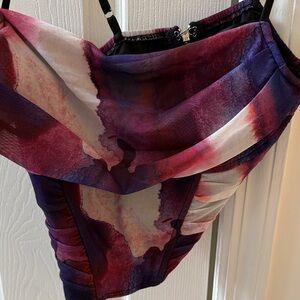 White Fox Purple, blue and burgundy Abstract cropped top. Never worn Size medium